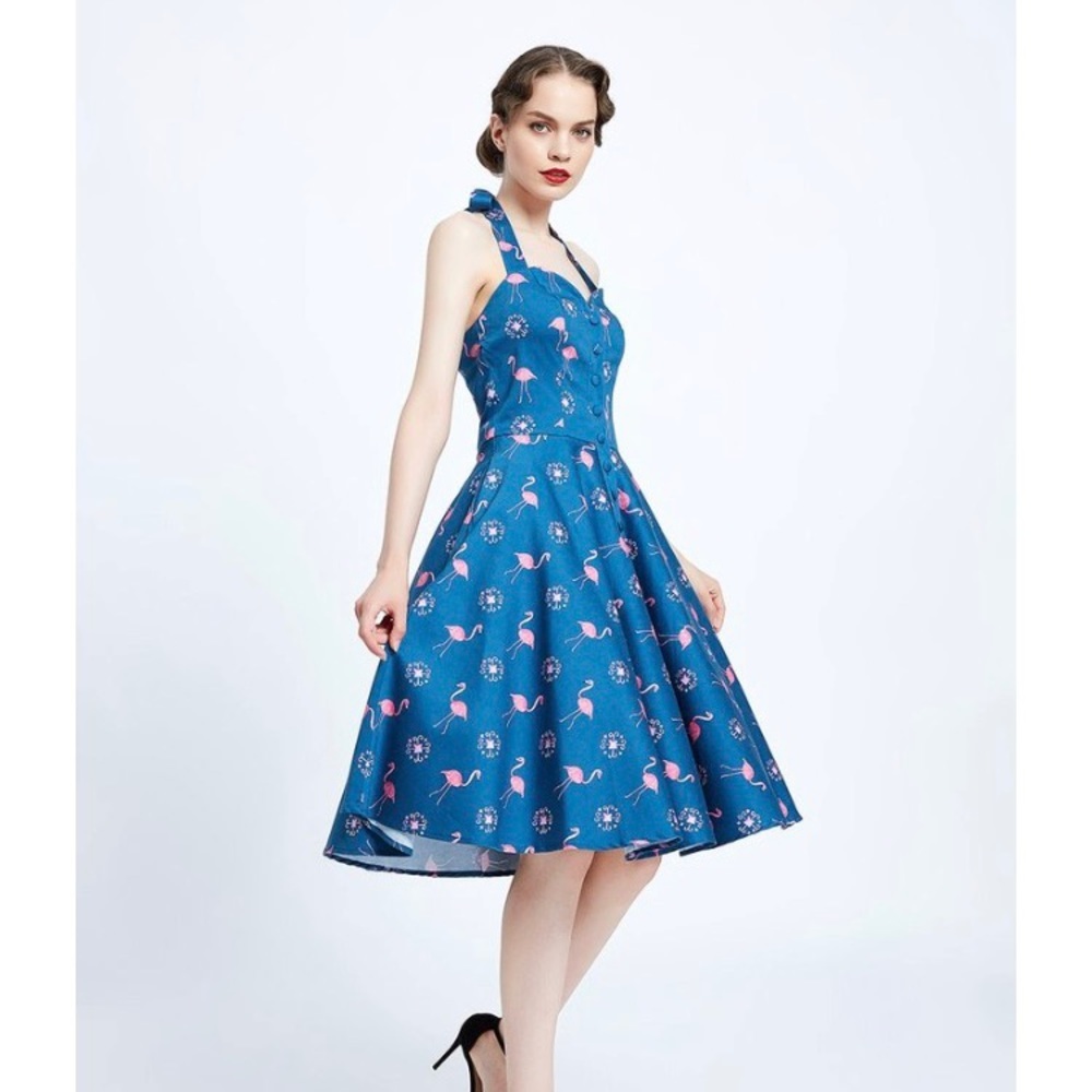 NWT Miss Lulo Flamingo Halter Dress - Picture 2 of 8
